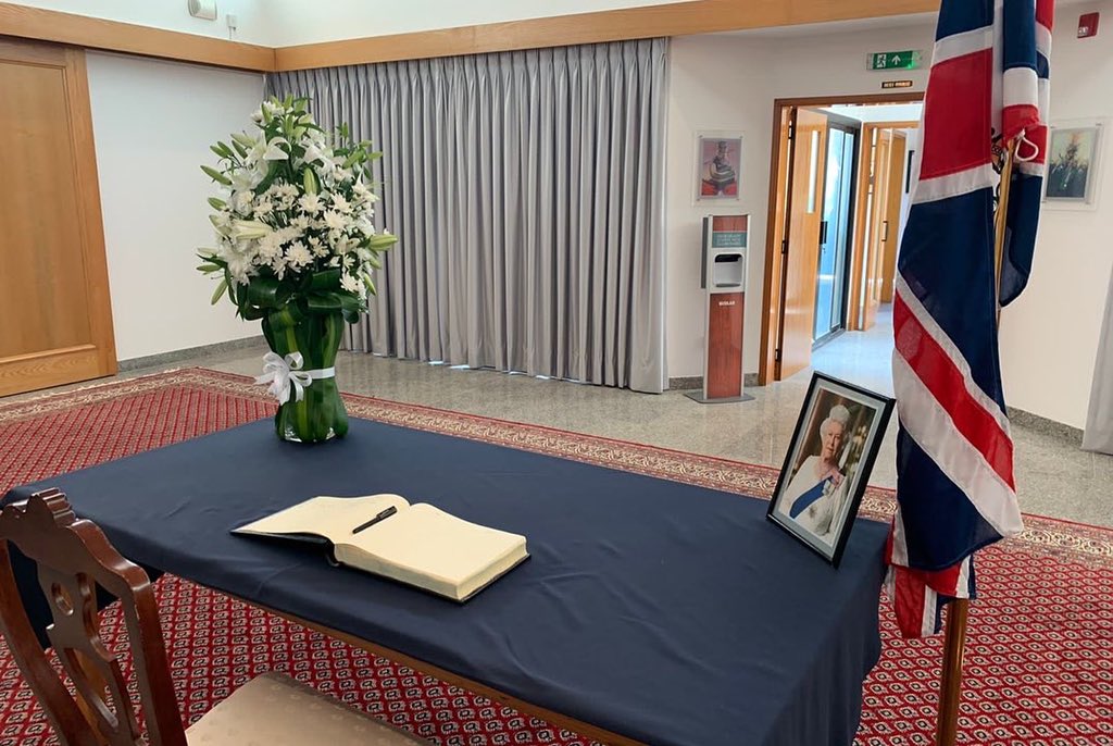 We are opening a Book of Condolence at the British Embassy #Riyadh and British Consulate in #Jeddah to mark the sad passing of Her Late Majesty, Queen Elizabeth II.