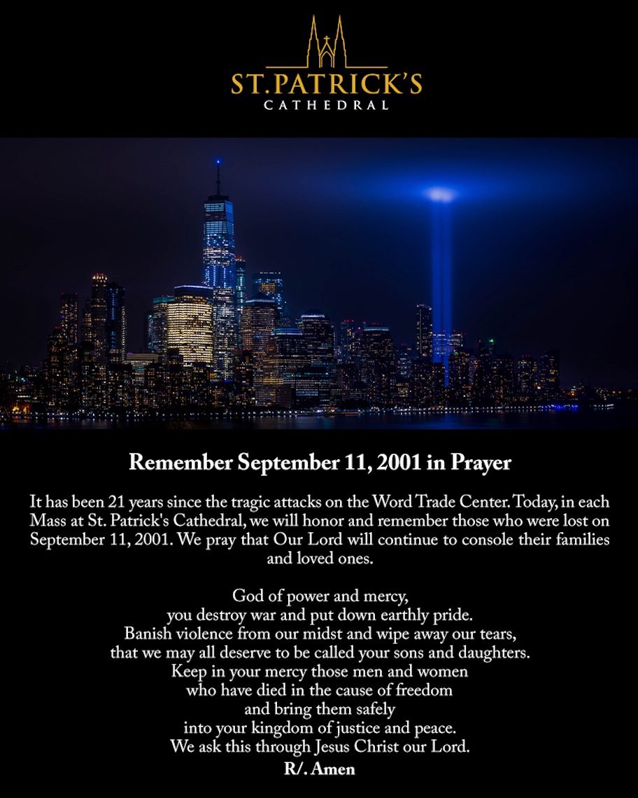 StPatsNYC's tweet photo. Remember September 11, 2021 in Prayer! https://t.co/AAYAfWv5KI