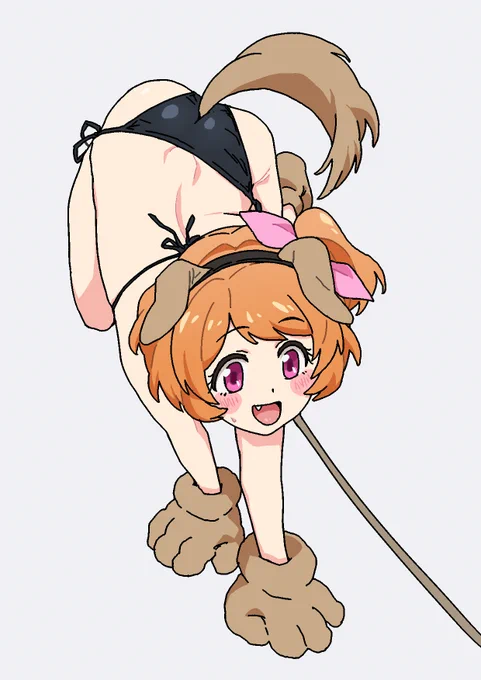 > あかりちゃん(短髪)は最高にメス犬って感じだと思うので、マイクロビキニケモ耳ケモ手首輪をお願いします。ランドセル、リード… #odaibako_osamesamesame  