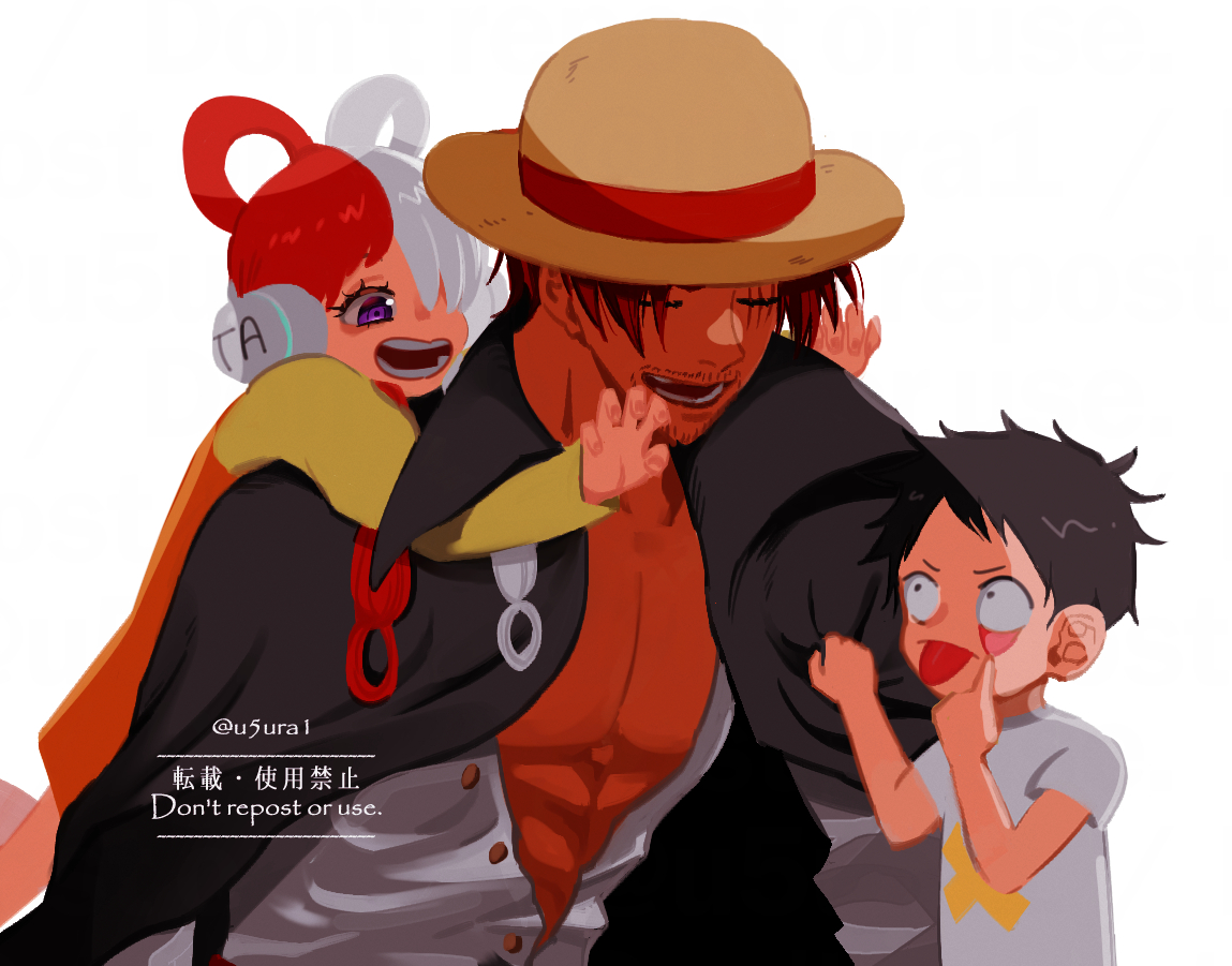 monkey d. luffy multiple boys 1girl red hair black hair hat 2boys facial hair  illustration images