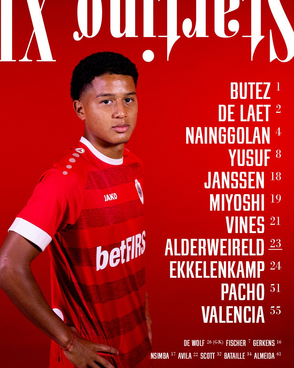 RoyalAntwerpBRA's tweet photo. 🥊🇫🇷 Jean Butez

🌪🇧🇪 Ritchie De Laet
🗿🇧🇪 Toby Alderweireld
🗿🇪🇨 William Pacho
🌪🇺🇸 Sam Vines

🚧🇳🇬 Alhassan Yusuf
🚧🇧🇪 Radja Nainggolan
🧠🇳🇱 Jurgen Ekkelenkamp

💨🇪🇨 Anthony Valencia
💨🇯🇵 Koji Miyoshi
🎯🇳🇱 Vincent Janssen

🆚 Cercle Brugge
⏰ 11h00
🏟 Jan Breydel Stadium https://t.co/mx7ogW6TDS