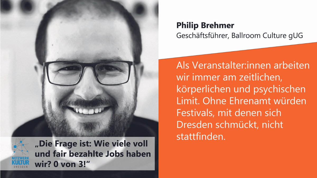 NetzwerKulturDD's tweet photo. Philip Brehmer, Geschäftsführer Ballroom Culture gUG, zeigt Gesicht für kulturelle #Vielfalt und faire Bezahlung in der @stadt_dresden!
Unterstützt die Dresdner #Musikszene, unterschreibt unsere #Petition: https://t.co/alzc76tab1💙

#100meterkultur #netzwerkkulturdresden https://t.co/89qC1O6NDS