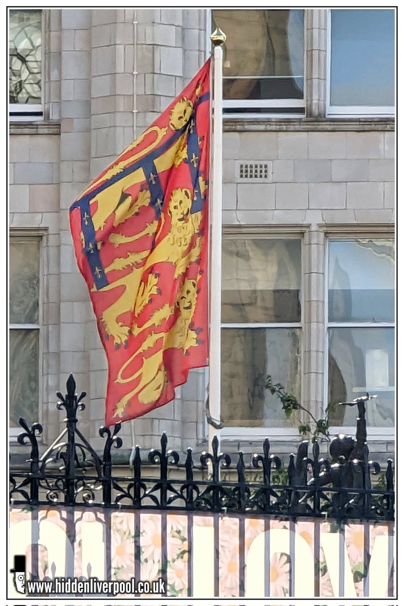 There are very few places allowed to fly the Duchy of Lancaster flag. <a href="/LiverpoolParish/">L'pool Parish Church</a> Church is one of them.

It is flown at special times, such as this period of mourning, instead of the Union Flag. 

(The monarch is also the Duke of Lancaster)