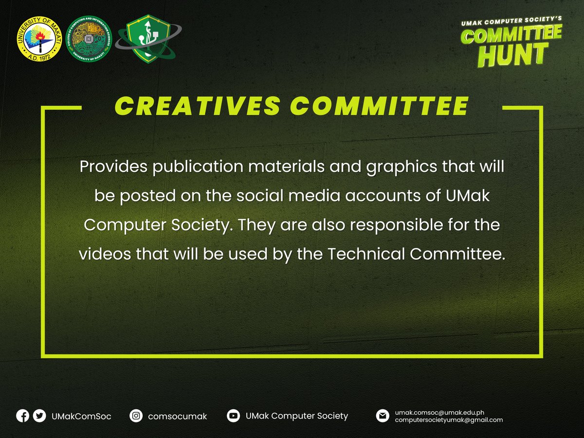 UMakComSoc's tweet photo. Don't forget to like and follow these pages. 💚💙
UMak Computer Society: https://t.co/sRjRImNYts
CCIS-Student Council: https://t.co/DMq6mXhJlX

#ComSocCommitteeHunt2022
#ComSocRISE #ComSoc2k22 https://t.co/yw7buVO9gq