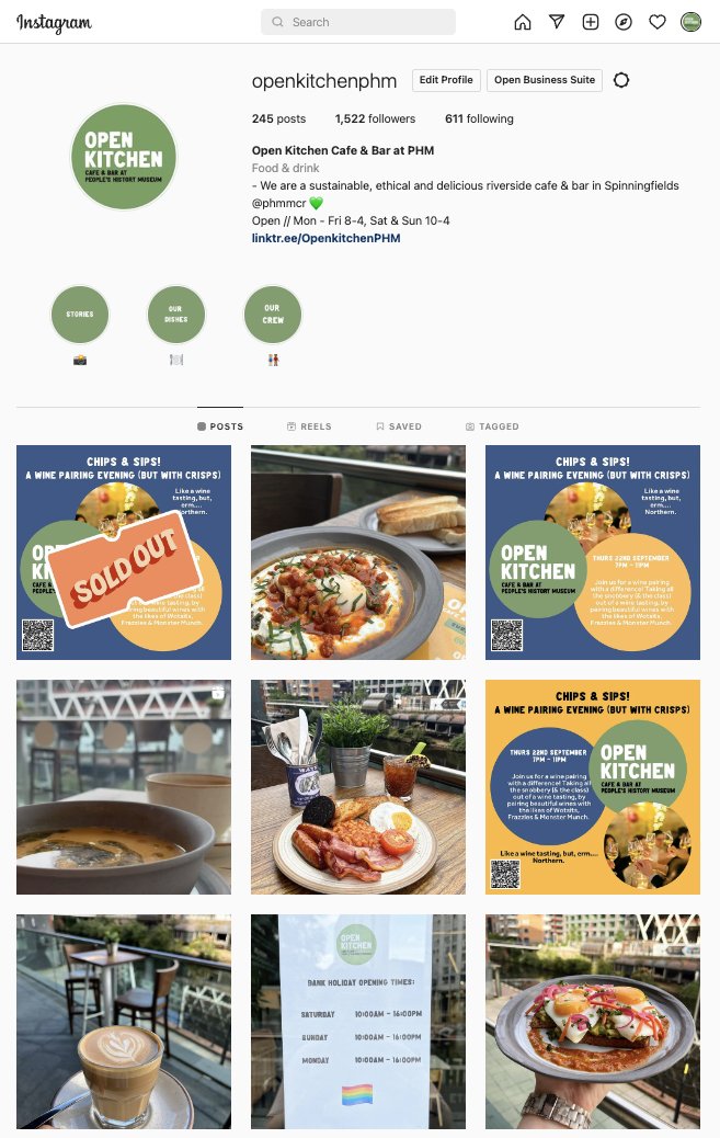 OpenKitchenPHM's tweet image. We've decided to run all the socials for our city centre cafe &amp;amp; bar from Instagram, so this account will no longer be posting regularly. For updates and posts from Open Kitchen Cafe &amp;amp; Bar at People's History Museum, follow us on @openkitchenphm on Instagram 👍