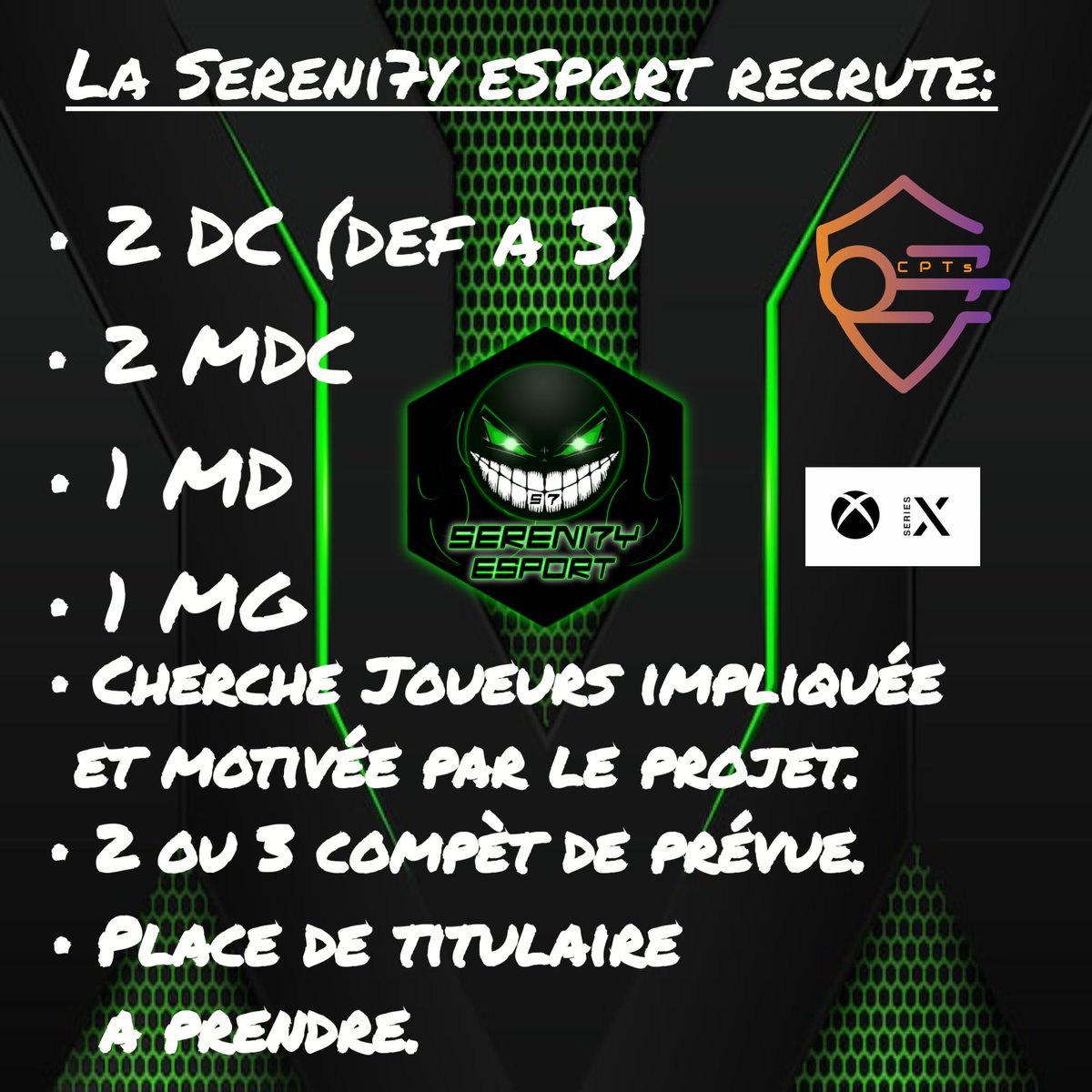 Joueurs majeur de préférence, session du lundi au jeudi, test dispo de suite.  Me mp si intéressé. <a href="/SilvaAdriano16/">BOZZY</a> <a href="/BBOYNTHEHOOD/">S7 BBOY</a> @JoGaPapaya @FFNarb3 <a href="/Manrekk/">ProGen Manrek</a> <a href="/Fu3go99/">Xl Balerdi</a> <a href="/Ragnarok_ES/">Ragnarok E-Sport</a> @AKA_B47 @CpMercato @Clubprotournam1