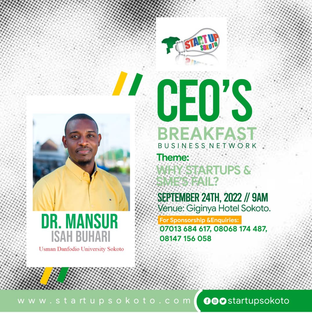Startupsokoto's tweet photo. Some of the Dignitaries that will attend our upcoming CEO's Breakfast 3.0.
Contact 07013684617 to make a reservation.
@rahamaniyyagrp @nasirdaniya @JabirSaniMaihul @Mansur
#CEOs #CeosBreakfast #entrepreneur #startups #sokoto #nigeria #D23Expo2022 https://t.co/vs2cpl2l9O