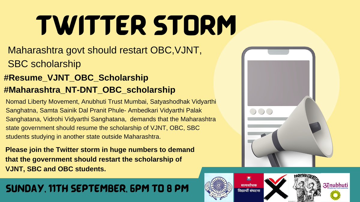 Maharashtra govt should resume interstate scholarship for VJNT OBC students.#Resume_VJNT_OBC_Scholarship#Maharashtra_NT-DNT_OBC_scholarship <a href="/CMOMaharashtra/">CMO Maharashtra</a>,
