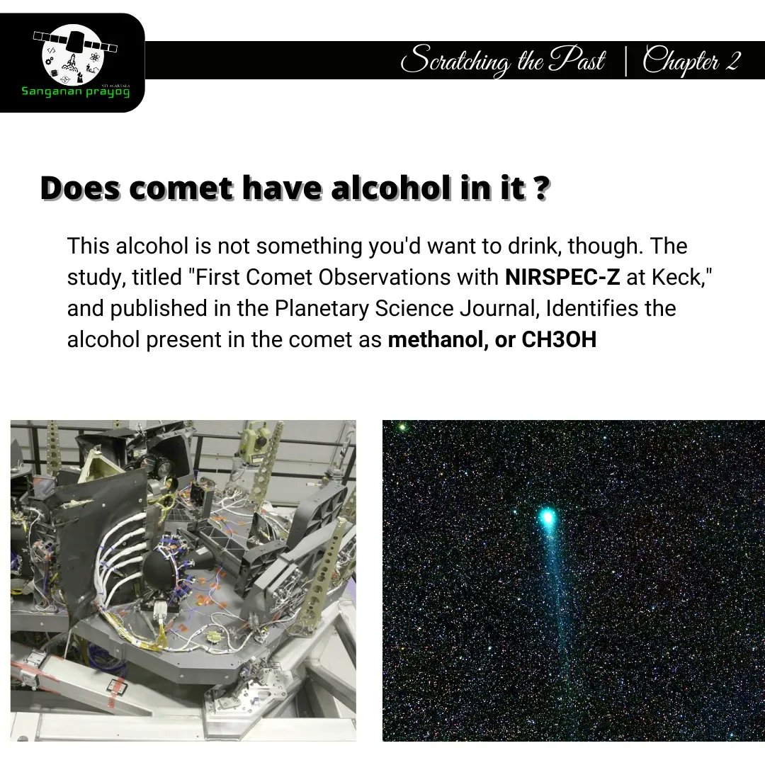 PrayogSanganan's tweet photo. Next up! Ever heard of a special comet called "Alcohol spewing" comet. In this episode of Scratching the Past you will get some basic info about a comet and some fascinating features about stunning comets.

Writer : Anchal Tirkey(2020-2024)
Editor : Umesh Anand Gupta (2020-2024) https://t.co/iMD73zaGlD