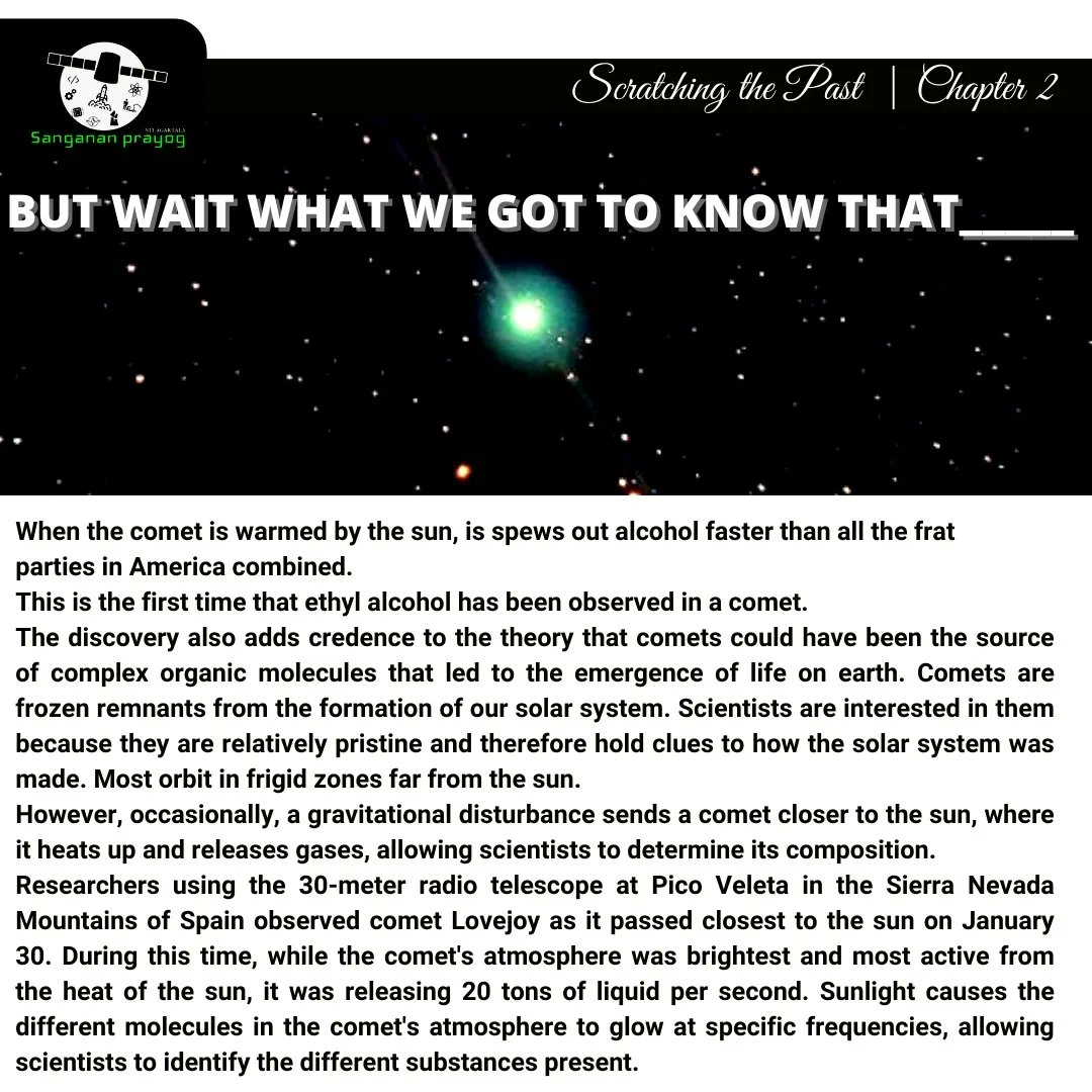 PrayogSanganan's tweet photo. Next up! Ever heard of a special comet called "Alcohol spewing" comet. In this episode of Scratching the Past you will get some basic info about a comet and some fascinating features about stunning comets.

Writer : Anchal Tirkey(2020-2024)
Editor : Umesh Anand Gupta (2020-2024) https://t.co/dONejalO3c