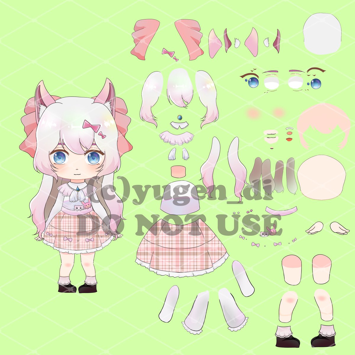 Yugen_Di's tweet photo. Hello.
I'm looking for someone to adopt this chibi model. She's 100% new and ready to rig.
You'll get:
-1 PSD file 3000x3000 px/600DPI  containing cut parts of the body
-Normal smiling and open mouth included
PRICE:60$
#model #live2d #vtuber #chibi #adoptable #commissionsopen https://t.co/0hGwSoE0bn