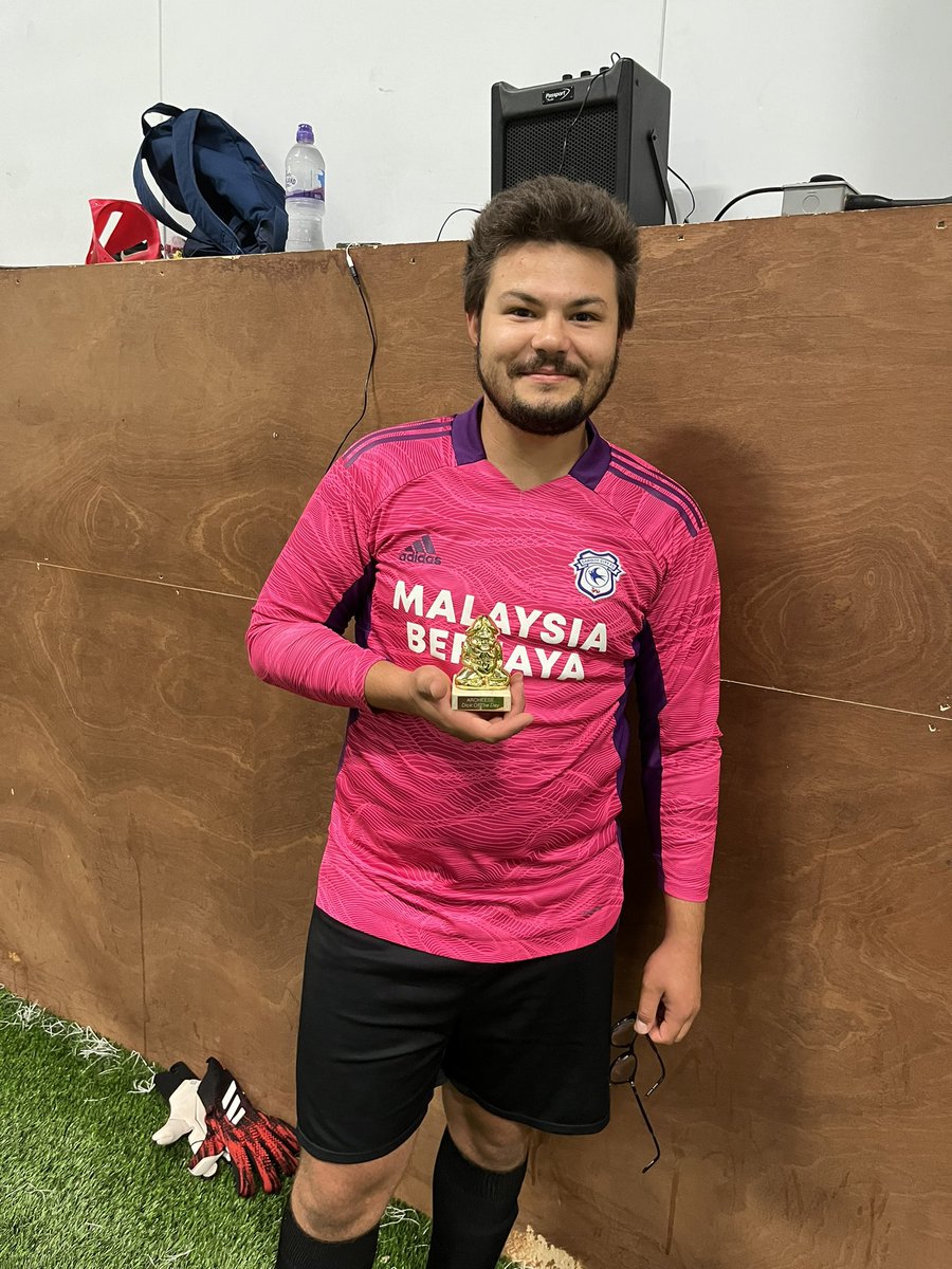 ArCheeseFC's tweet photo. After a long absence, the Golden Cock award returns for the Caws. Here’s last weeks winner @seb_waters showing off his award for a conceding a hat trick of nutmegged goals. 

#DOTD #CloseYourLegsGoopy https://t.co/HOAhFX0jA5