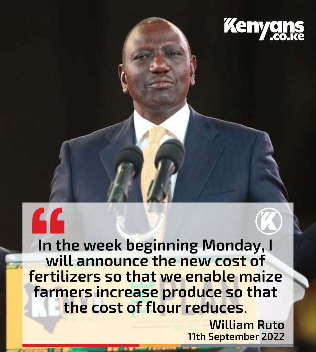 I will announce the new cost of fertilizers next week - William Ruto