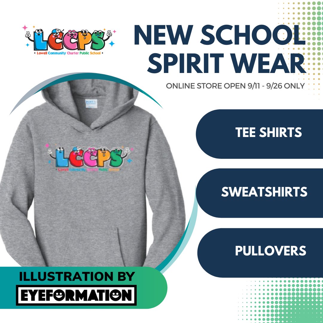 lowellcomchrtr's tweet photo. New LCCPS spirit wear featuring illustration by #eyeformation is available from 9/11 - 9/26 ONLY!

https://t.co/lHo1O5VEPD https://t.co/BzB089GZ5c