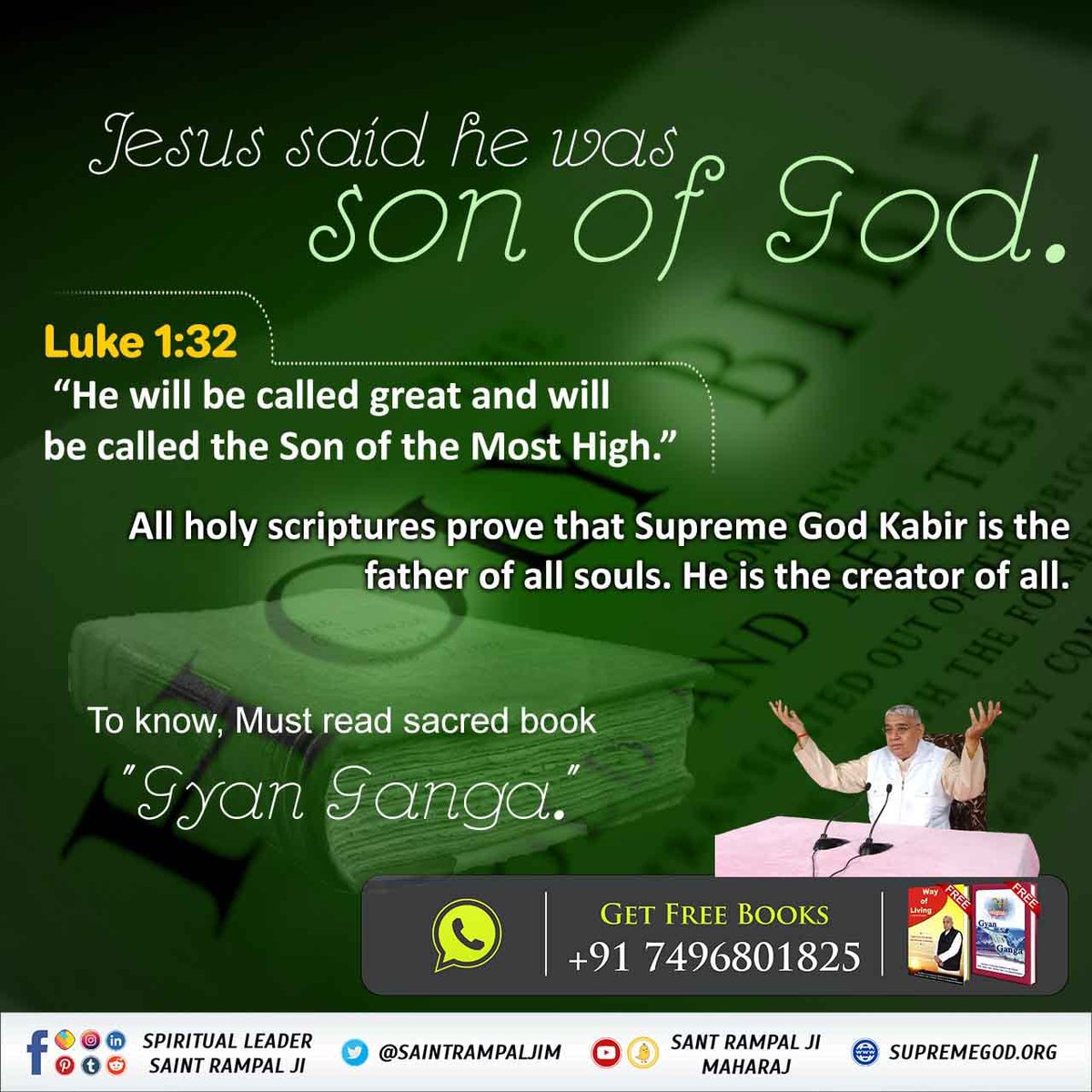 #UntoldTruthOfJesus
JESUS SAID HE WAS SON OF GOD

LUKE 1:32
"He will be called great and will be called the Son of the Most High."

All holy scriptures prove that Supreme God Kabir is the father of all souls.

HE IS THE CREATOR OF ALL.
#GodMorningMonday
