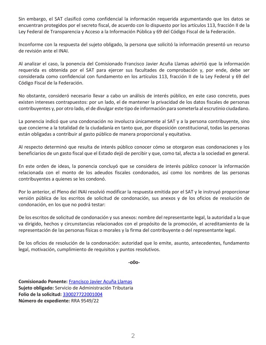 INAI on Twitter "📄INAIalMomento SATMX debe entregar resolución sobre condonación a Argos