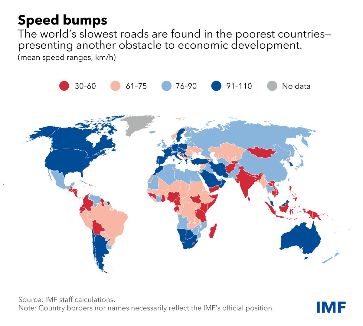 The poorest countries have the world’s slowest roads—presenting another obstacle to inclusive growth. Learn more on the IMF blog. bit.ly/3NUjVgw