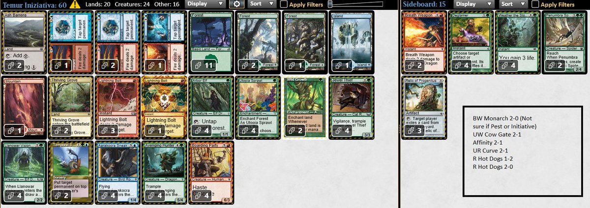 SulleyCrusher's tweet photo. Yesterday I scored a 5-0 in a League with @Beicodegeia's UB Turbo Initiative and today I finished 3rd in the @LPO_ita 's Cyberwar, qualifying for next week's Top 4, with @Mengu09's Temur Initiative. Lists and Matchups below. Maybe this is a little bit premature to say, (1/7) https://t.co/8z5FGd4j7M