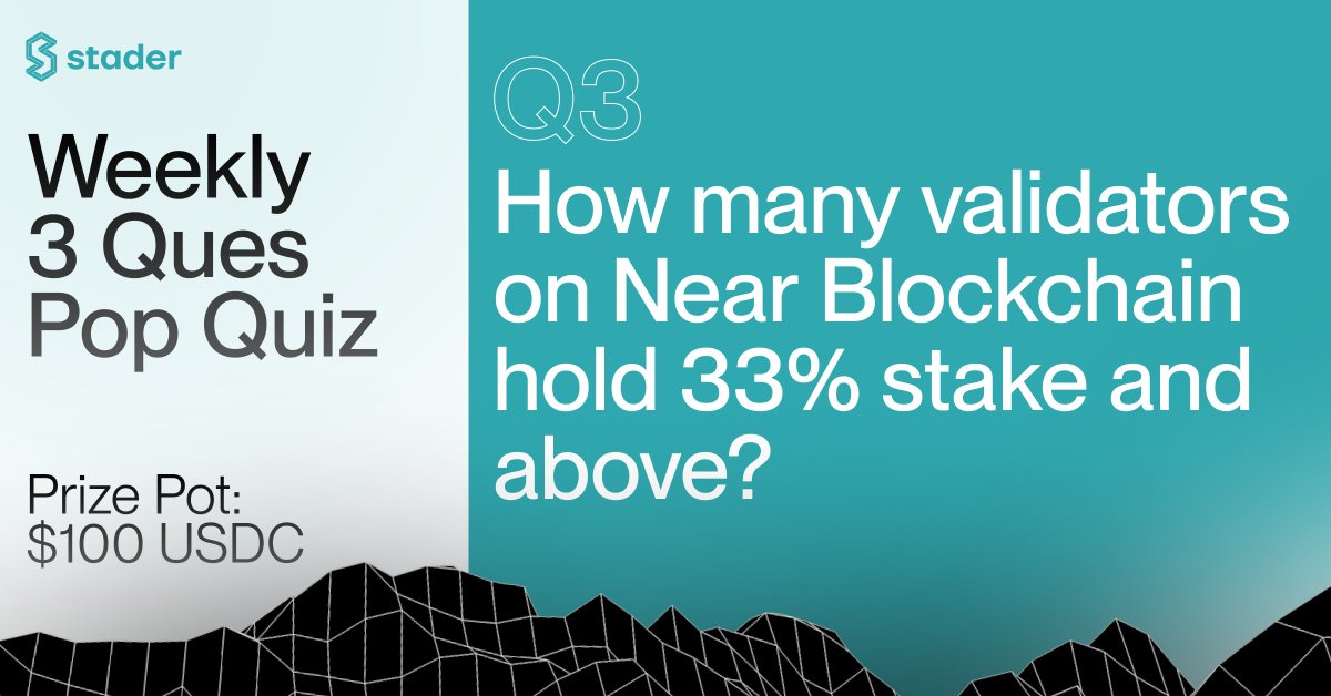 Time for the 3rd question of the Pop Quiz?

- Answer all 3 Qs correctly
- Tag 3 new friends in each answer
- Follow and get them to follow <a href="/stader__near/">Stader.Near</a>
 
4 lucky winners get $25 each💰💰💰

Q No.3👇