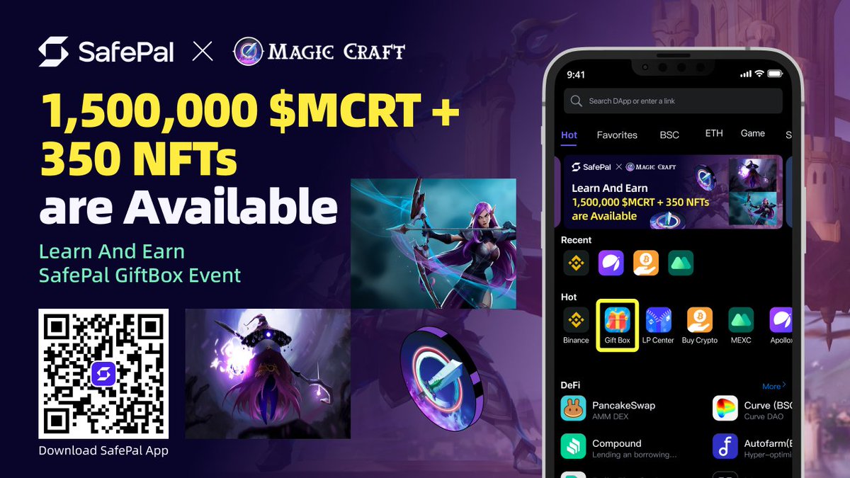 GameFi <a href="/iSafePal/">SafePal - Crypto Wallet</a>🎁Giftbox 
Learn &amp; Earn Event📚

1,500,000 $MCRT Tokens are Available🥳
350 Lucky Winners will be picked to win a <a href="/MagicCraftGame/">MagicCraft</a> #NFT 🖼️

📱Download <a href="/iSafePal/">SafePal - Crypto Wallet</a> App Today safepal.io/download