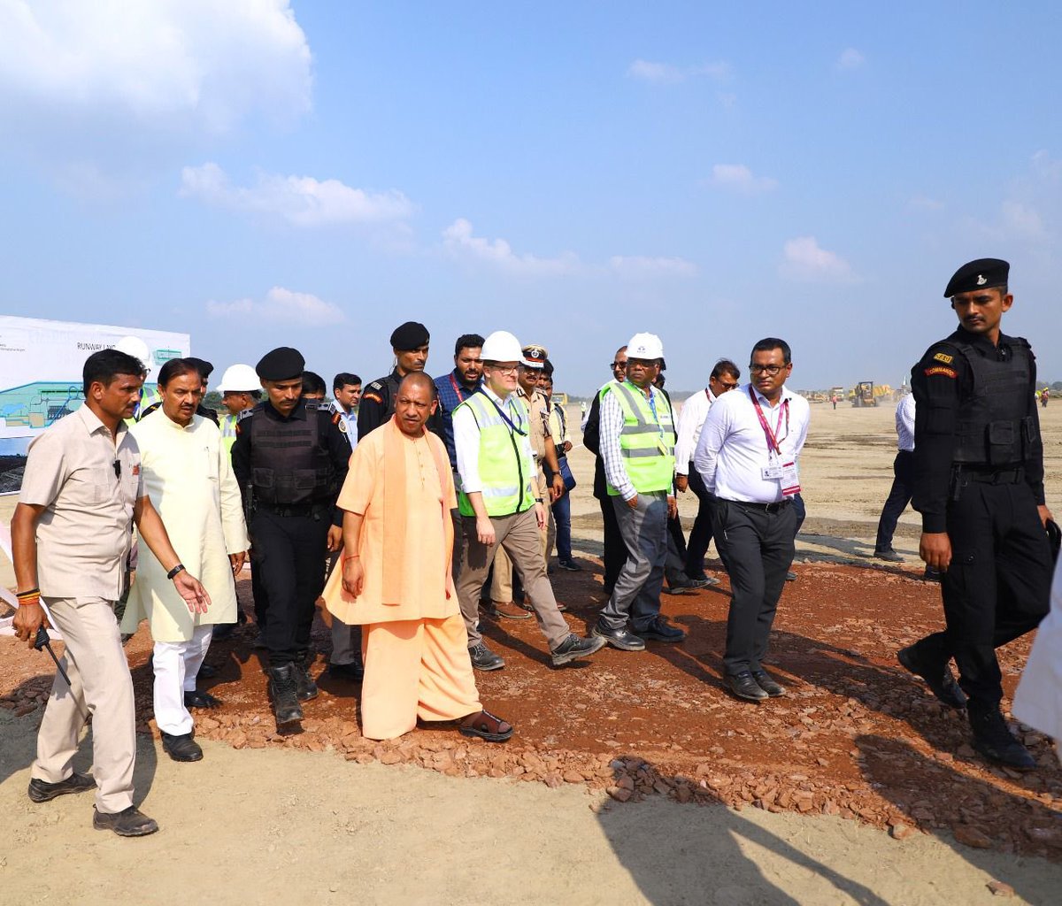 NIAirport's tweet photo. We had the privilege to host The Hon'ble CM of Uttar Pradesh @myogiadityanath at the #NIAirport project site today. We're thankful to him for his continued support &amp; encouragement to realise the dream of building a modern air transport hub for the state. https://t.co/QmwZgSLLZq