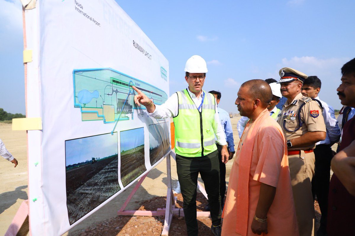 NIAirport's tweet photo. We had the privilege to host The Hon'ble CM of Uttar Pradesh @myogiadityanath at the #NIAirport project site today. We're thankful to him for his continued support &amp; encouragement to realise the dream of building a modern air transport hub for the state. https://t.co/QmwZgSLLZq