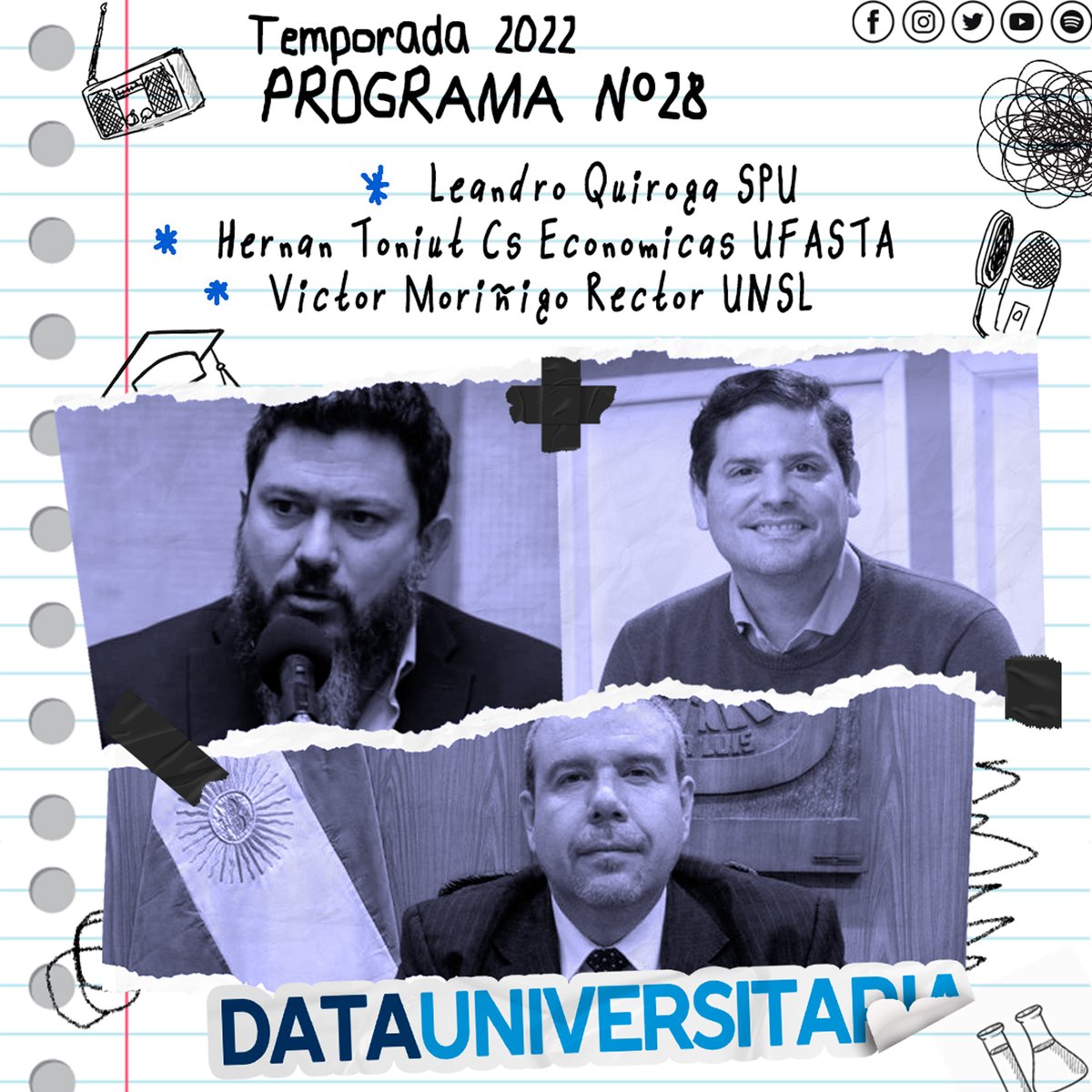DtUniversitaria's tweet photo. 🎙️ PROGRAMA N°28

🏅 @quirogalh habla del avance de los @torneojuar 
🖥️ @hernantoniut de @UFASTA con una investigación sobre comercio electrónico
🏛️ @RectorUnsl @moriunsl con los detalles técnicos del #PresupuestoUniversitario 2023

📻➡️ Escuchalo aquí: https://t.co/JH2iZHPE5d https://t.co/eHTGBsleYz