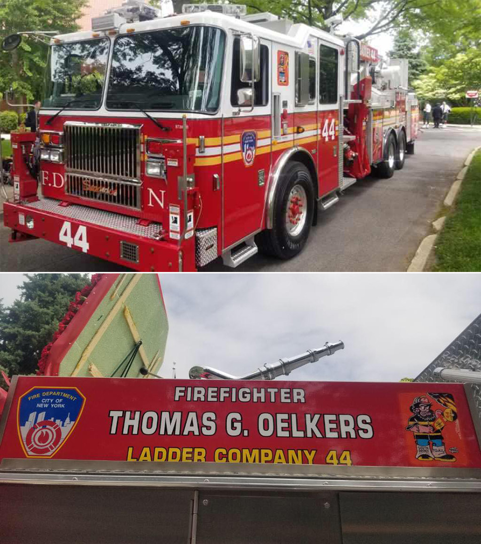 PiLambdaPhi's tweet photo. Never forget Tommy Oelkers (St. John's), an FDNY Firefighter. On 9/11, Tommy responded to the WTC and spent countless hours on the rescue and recovery effort. He passed away from WTC-related cancer in 2021. #ChapterEternal His company dedicated a firetruck to honor his memory. https://t.co/mM67IgVOE4