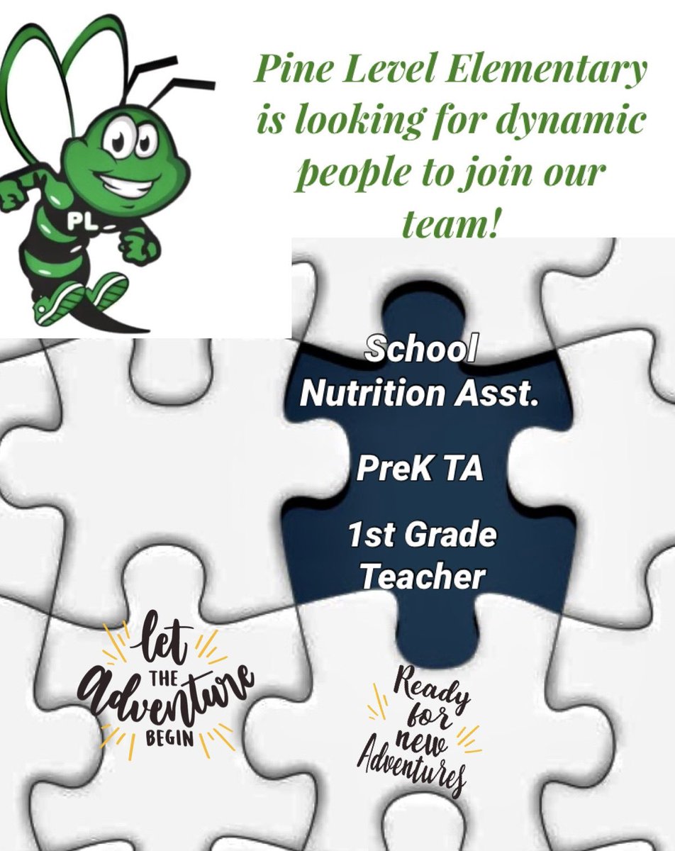 Looking for a great place to work each day?  Check out the new opportunities <a href="/PineLevelES/">PineLevelES</a> by visiting   

johnstoncountync.ted.peopleadmin.com/hire/index.aspx

#PLGreenHornets    #NoJoFamily