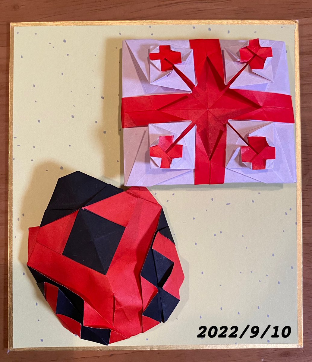 川畑文昭さん
創作折り紙発想と技法　より
「ジョージアの国旗」
「テントウムシ」

テスト前なのに(テスト前だから？)いつもよりたくさん折っています笑

#折り紙作品