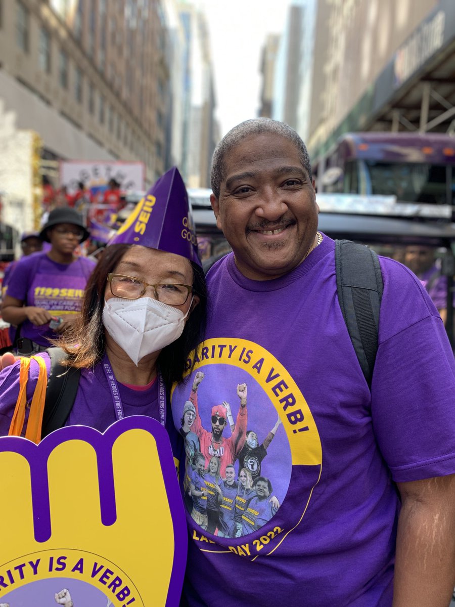 DellSmitherman's tweet photo. @1199SEIU member Helen Lau celebrating our solidarity with @amazonlabor at the @NYCCLC Labor Parade. Helen is a #PoliticalPowerhouse and she knows that all workers deserve #PrimePay and safe working conditions. Amazon workers #ContractNow https://t.co/JNkuL9fKTy