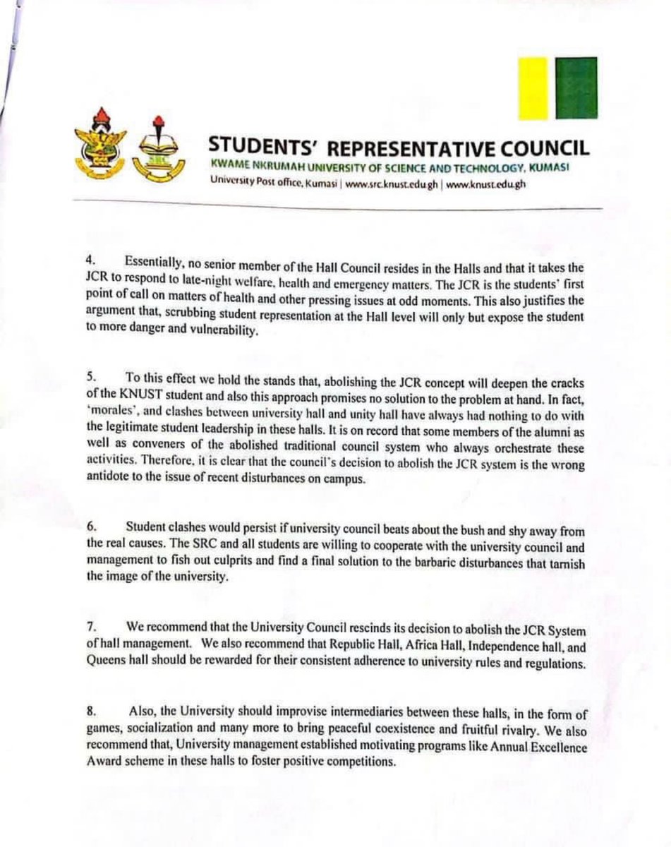 AkwasiBoateng_1's tweet photo. A MUST READ 📌. Abolishing JCRCs is never an option. Student leadership front do not agree. How can you the Hall without JCRCs #bringbackjcrcs @KNUSTGH @knust_src @JoyNewsOnTV @GHOneTV @Lets_Do__Better @VOICE_of_KNUST https://t.co/yRQ85nQquu
