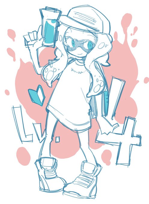 イカちびっこちゃんで一番大事な隈取り忘れてた!!!!😫あとやっとストレスない筆設定できたかも。 