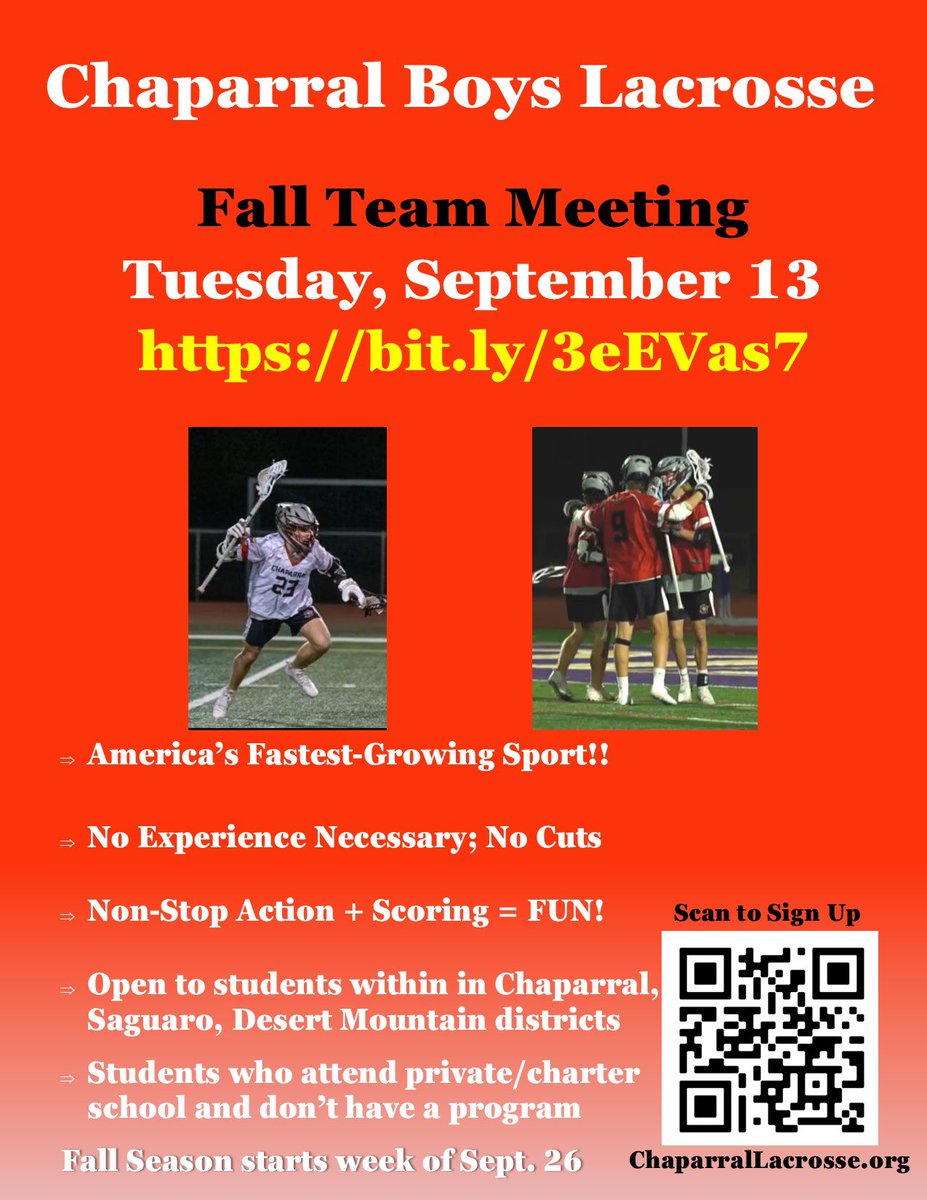 Tuesday night at 6 pm is our Fall team meeting. It will now be a ZOOM meeting so please attend and share with all who are interesting in joining the ChapLax family

Bit.Ly/3eEVas7
