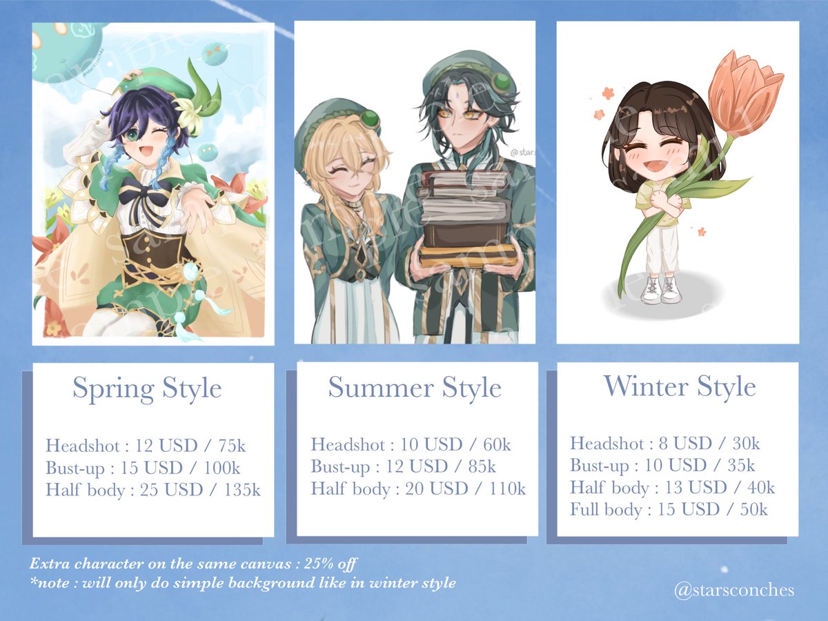 starsconches's tweet photo. ☁️COMMISSIONS OPEN!☁️
RTs and Likes are very appreciated!

Hii, i will open commissions again for international and local!
Please kindly check out these commissions sheet!🥰
DM for more information!💛

#ArtCommissions #commissionsopen #opencommissions #zonaba #zonauang #zonajajan https://t.co/WKH39bYI5b