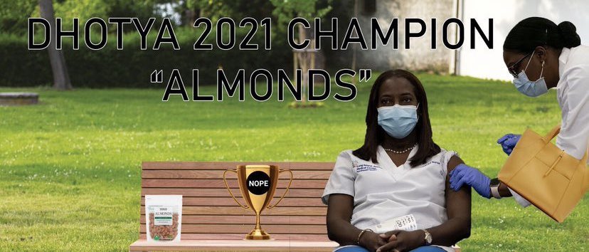 👑 Public declaration of a newly crowned GOAT 🐐

With 65% of the votes, you’ve today decided that “Almonds” is the greatest DHOTYA entry of all time.