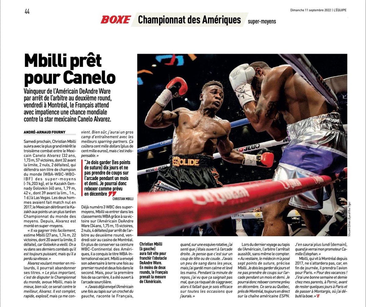 « Le plus important, c’est de disputer le Championnat du monde, avoue Mbilli, mais le mieux, bien sûr, ce serait contre le meilleur, Alvarez. Il est complet, rapide, explosif, mais ça me convient. » Christian Mbilli  #Solide #EottmArmy