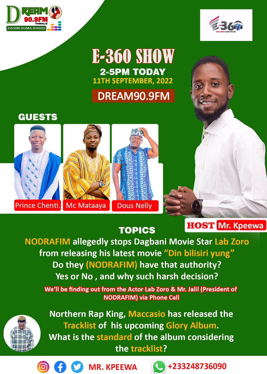 Today we are talking about the yet to release album from the king 👑 <a href="/maccasio1/">Maccasio</a> and issues surrounding the movie industry. 
Kindly tune in if you are around Tamale.