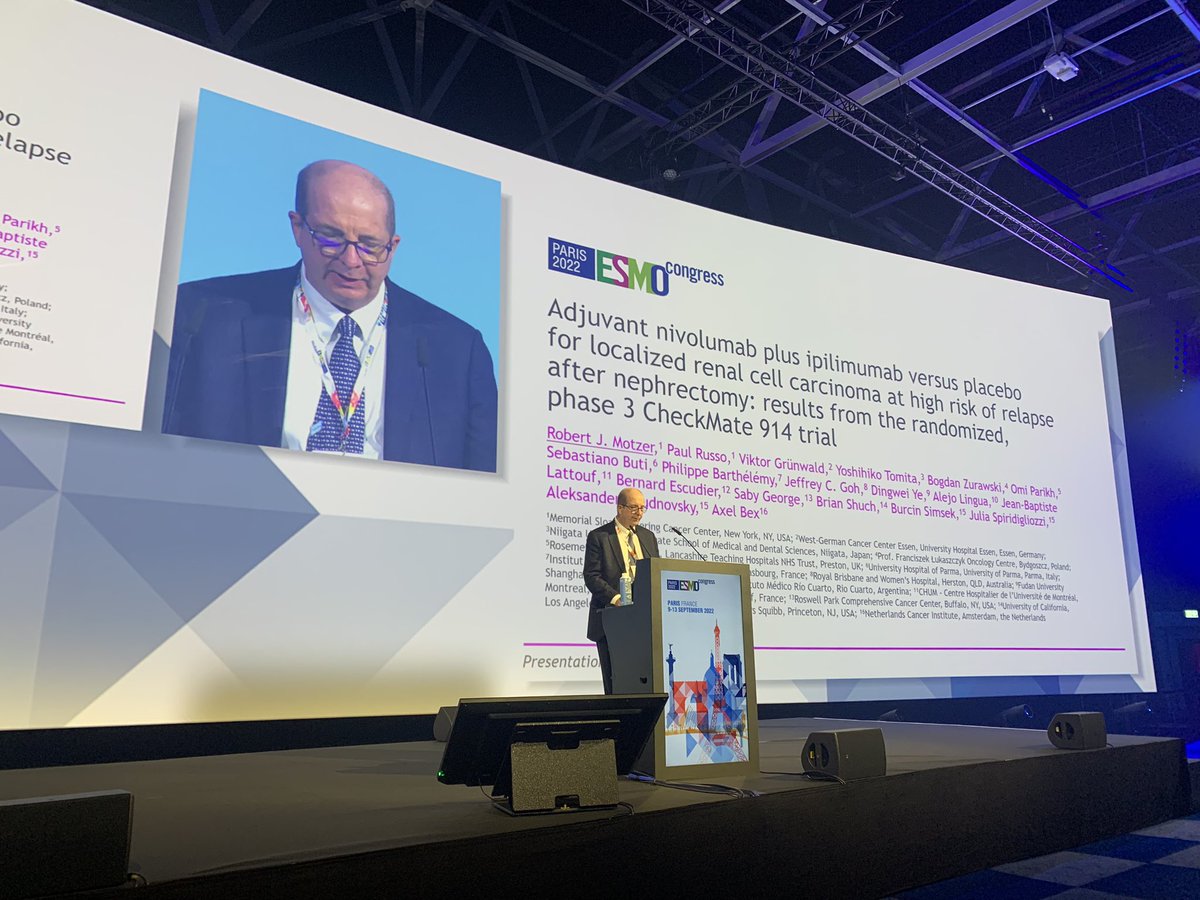 DrChoueiri's tweet photo. Presidential-2 #ESMO22
Primary endpoint for phase 3 CM914 trial not met, nivo + ipi not superior to placebo--higher toxicity. No clear subgroups that benefit. Part-B: adjuvant nivo only is ongoing!
@motzermd
@myESMO @OncoAlert https://t.co/p2OBJXZxxp