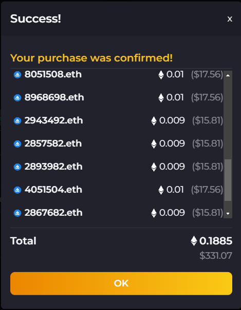 Just sweeped a few 7 digits palindromes, floor is really thin.
I except them to follow the raise of 4,5 &amp; 6 digits palindromes 🚀🤓

#ensdomains #7digits <a href="/ensvision/">Vision.eth</a>