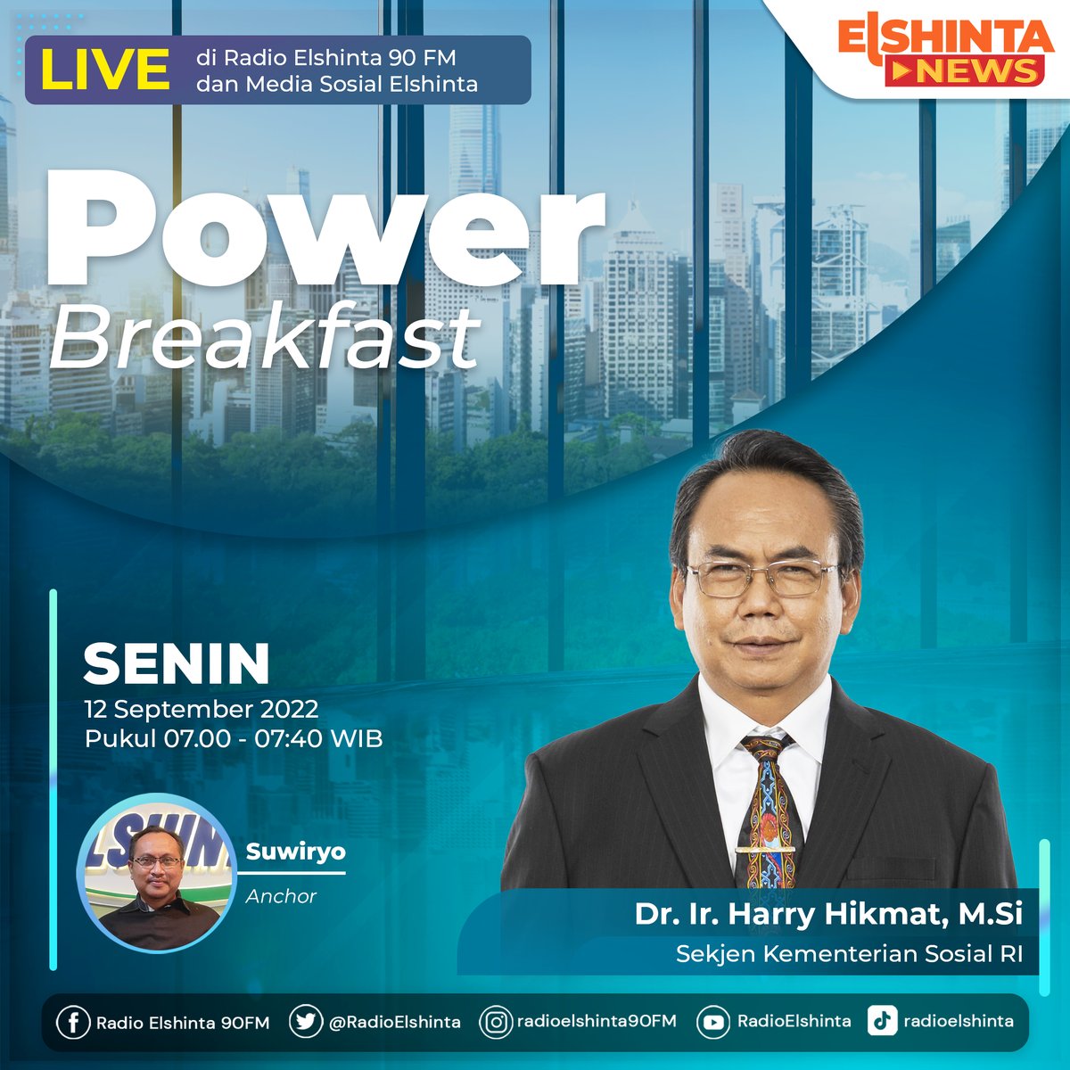 RadioElshinta's tweet photo. Jangan lewatkan! #PowerBreakfast bersama Sekretaris Jenderal Kementerian Sosial Dr. Ir. Harry Hikmat, https://t.co/ME8njGAZLN

Senin, 12 September 2022 pukul 07.00 WIB.

LIVE! di Radio Elshinta 90FM dan Media Sosial Elshinta. https://t.co/lYj0Nt7t3b