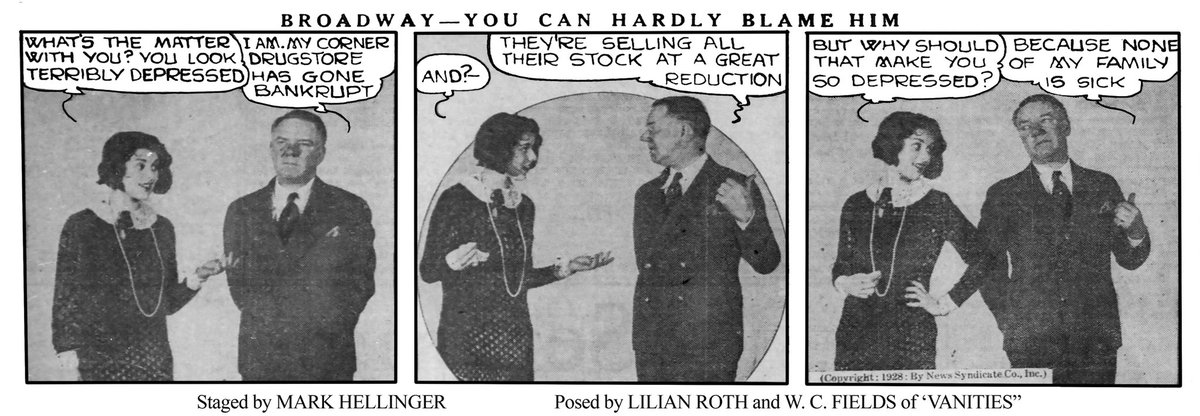 WC Fields & Lilian Roth in rare 1929 Broadway comic strip.