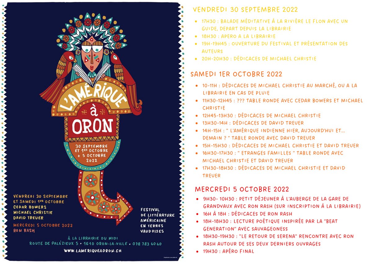 Le programme de L'Amérique à Oron, les 30 septembre, 1er et 5 octobre !