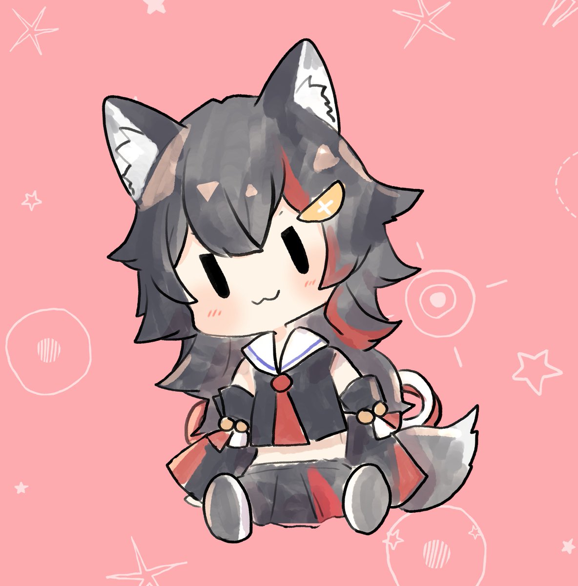 ookami mio 1girl animal ears solo wolf ears :3 black hair tail  illustration images