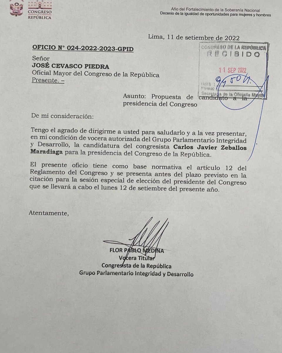 Bancada Integridad y Desarrollo tweet media