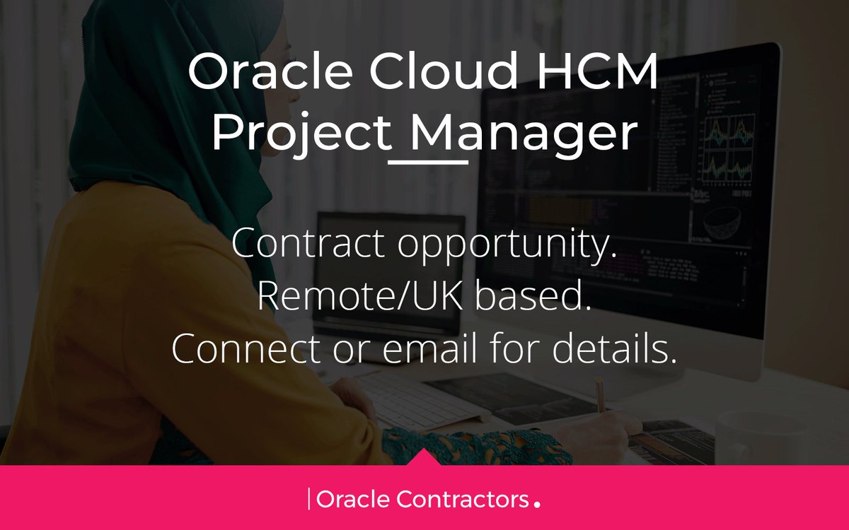 Oracle_Global's tweet image. CONTRACT OPPORTUNITY: Oracle Cloud HCM Project Manager
Rate: £600 per day
Location: #Remote #UK

For details, please contact Lewis Ward on Lewis.Ward@oraclecontractors.com
 
#OracleContractors @Oracle #Oracle #OracleJobs #OracleCloud #HCM #ERP #HR #Implemention #Cloud
