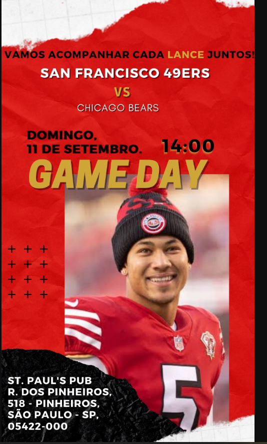 thegoldrushbr's tweet photo. ÚLTIMA CHAMADA!!! Você mora ou está em SP!? Está de bobeira!? Vamos se unir e assistir o jogo no Ninão no telão da @stpaulsbr. Comunidade em peso do Booster Niners Brasil. BORA #49ersfans #faithfulniners #49ers #SFxCHI #NFLKickoff https://t.co/PfKuhOwzQP