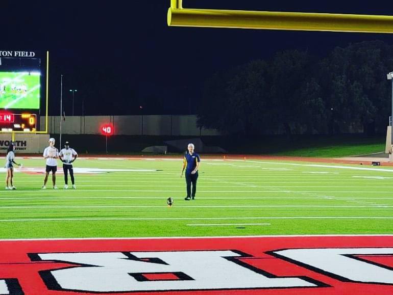 TxWesMusic's tweet photo. Way to be our good luck charms Ram Band! Another big win for our football Rams, 52-0! Also, a shoutout to our very own horn student, Matthew Moniak, for playing the national anthem and getting picked to kick at halftime!! 🐏💙💛 #RamMusicLife #RamsUp https://t.co/YNGp9KeYVR