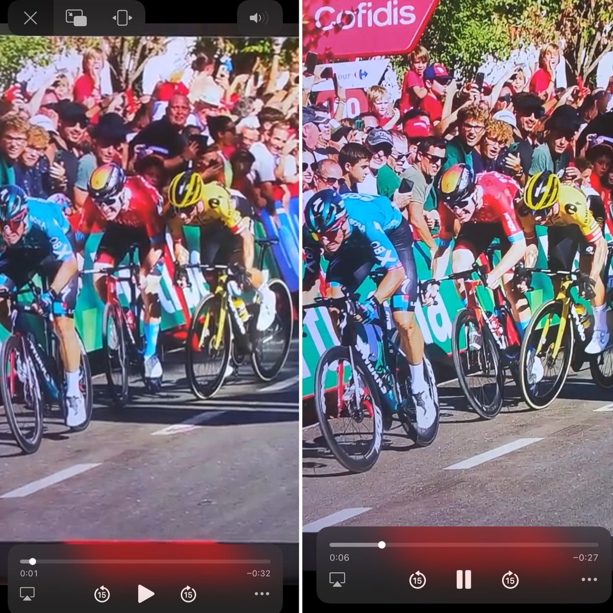 JamesEllisPT's tweet photo. @JumboVismaRoad @rogla They both slightly deviated… into each other sadly 😫  unlucky, and not for Fred to be demonised!! Shame on you @JumboVismaRoad https://t.co/zGza9RWDhY