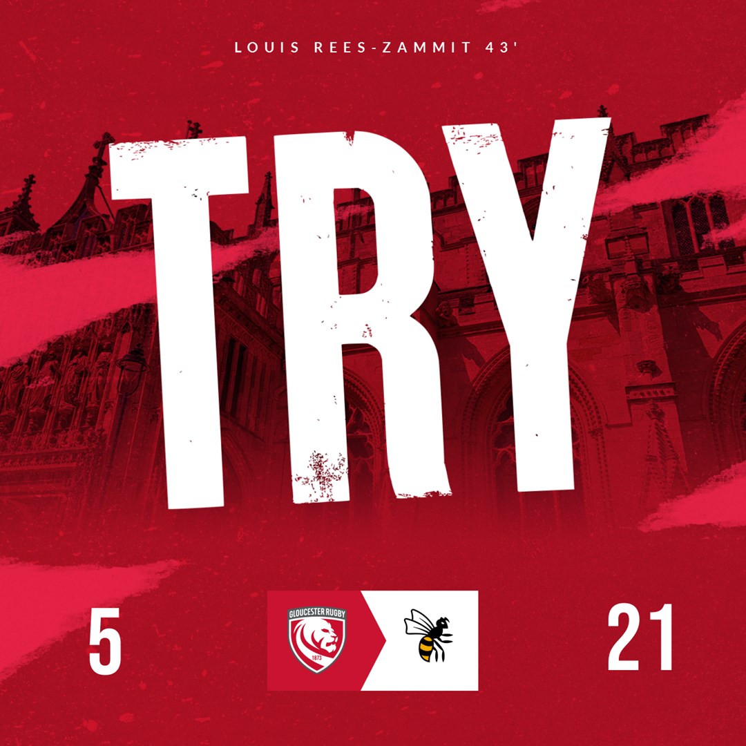 gloucesterrugby's tweet photo. TRY!

@louisreeszammit goes 100m to race into the corner!

🍒 5 - 21 🐝 // #GLOvWAS https://t.co/en67jKfocz